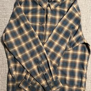 REI, Excellent Condition, Like New! Blue and Tan Plaid Casual Button Down Shirt